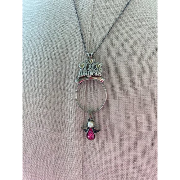 Vintage Lil Angels 925 silver Charm Holder Pendant Chain Pink charm - Picture 8 of 16